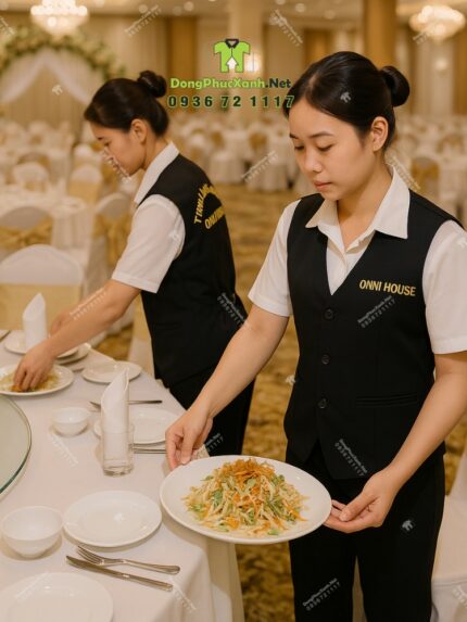 Áo vest gile Onni House màu đen vải kaki thun in logo vàng