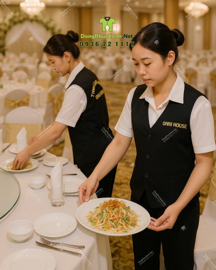 Áo vest gile Onni House màu đen vải kaki thun in logo vàng