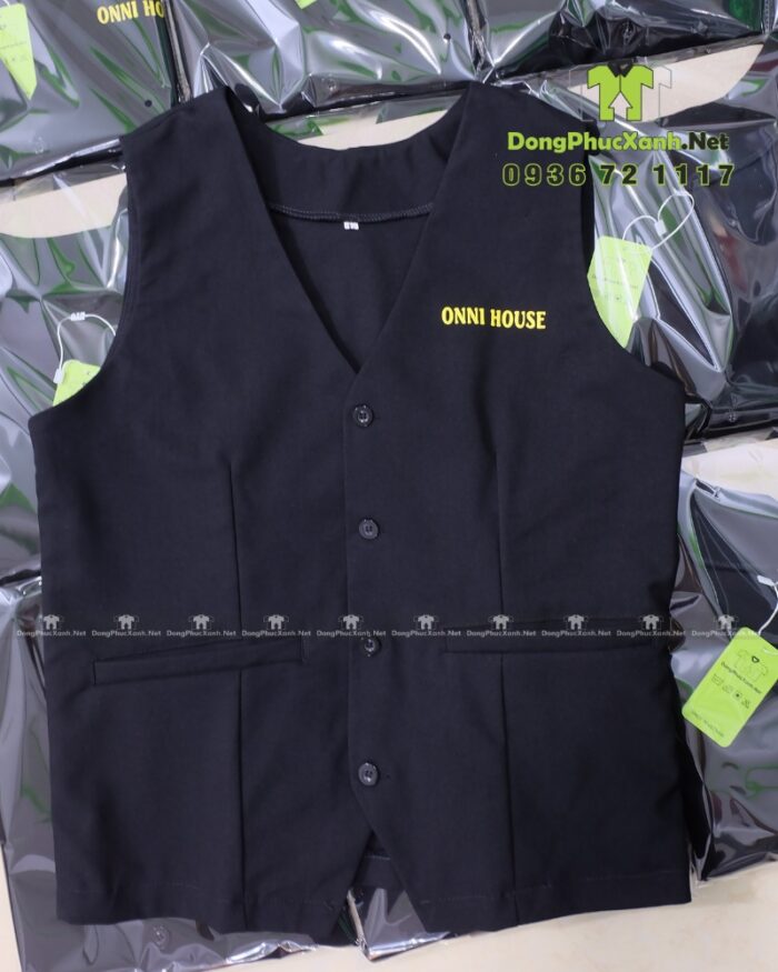 Áo vest gile Onni House màu đen vải kaki thun in logo vàng