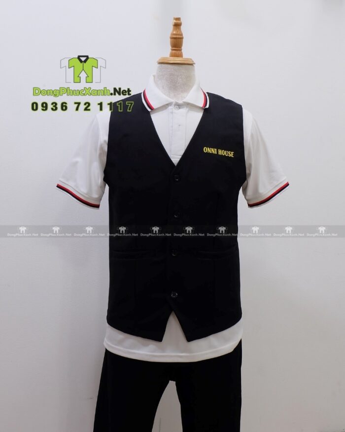 Áo vest gile Onni House màu đen vải kaki thun in logo vàng