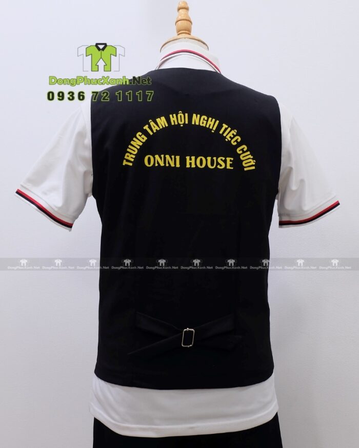 Áo vest gile Onni House màu đen vải kaki thun in logo vàng