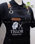 Áo choàng tóc in logo Tislor màu đen và trắng vải dù.
