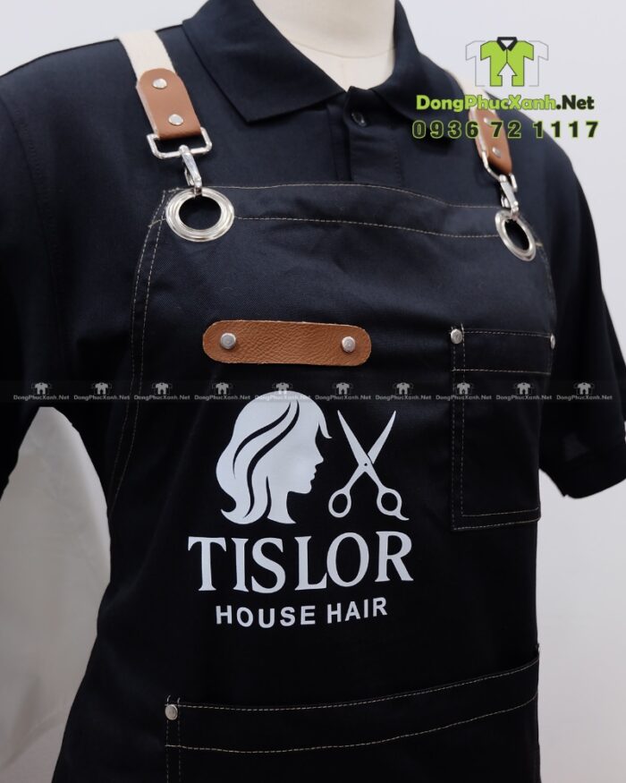 Áo choàng tóc in logo Tislor màu đen và trắng vải dù.