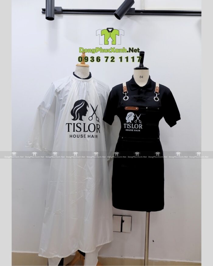 Áo choàng tóc in logo Tislor màu đen và trắng vải dù.