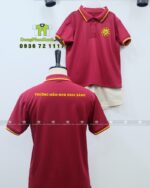 Đồng phục mầm non áo đỏ váy kaki in logo Khai Sáng