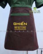 Đồng phục đầu bếp áo bếp xanh tạp dề nâu logo Ghiền.