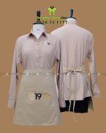Đồng phục quán cafe 1971’s gồm áo sơ mi kate Ý và tạp dề kaki cotton