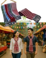 Khăn rằn đỏ phối sọc trắng, vải cotton mềm, khổ lớn 160×60cm