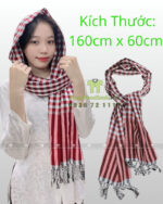 Khăn rằn đỏ phối sọc trắng, vải cotton mềm, khổ lớn 160×60cm