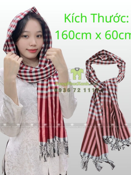 Khăn rằn đỏ phối sọc trắng, vải cotton mềm, khổ lớn 160×60cm