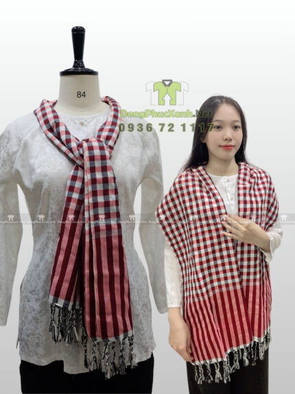 Khăn rằn đỏ phối sọc trắng, vải cotton mềm, khổ lớn 160×60cm