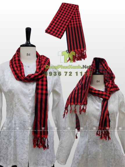 Khăn rằn Nam Bộ màu đỏ sọc đen, cotton mềm, kích thước lớn 160×60cm
