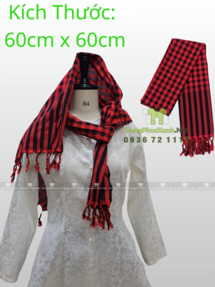 Khăn rằn Nam Bộ màu đỏ sọc đen, cotton mềm, kích thước lớn 160×60cm