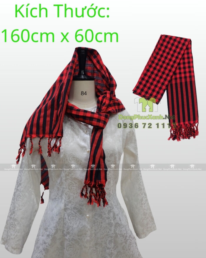 Khăn rằn Nam Bộ màu đỏ sọc đen, cotton mềm, kích thước lớn 160×60cm