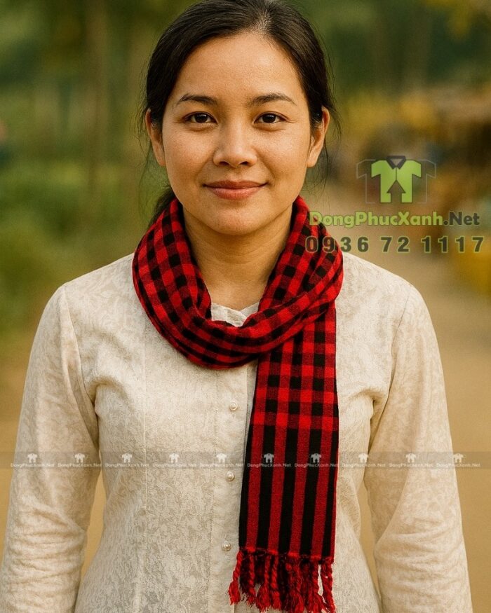 Khăn rằn Nam Bộ màu đỏ sọc đen, cotton mềm, kích thước lớn 160×60cm