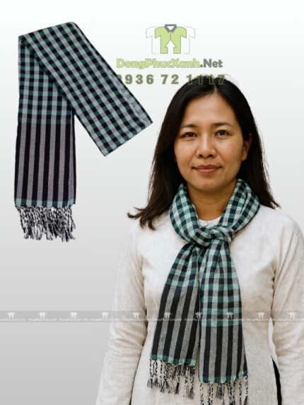 Khăn rằn Nam Bộ màu xanh ngọc phối đen, cotton mềm, kích thước lớn 160×60cm.