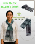 Khăn rằn Nam Bộ màu xanh ngọc phối đen, cotton mềm, kích thước lớn 160×60cm.