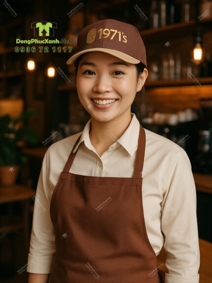 Mũ nón đồng phục kaki cotton màu nâu phối vàng thêu logo 1971’s