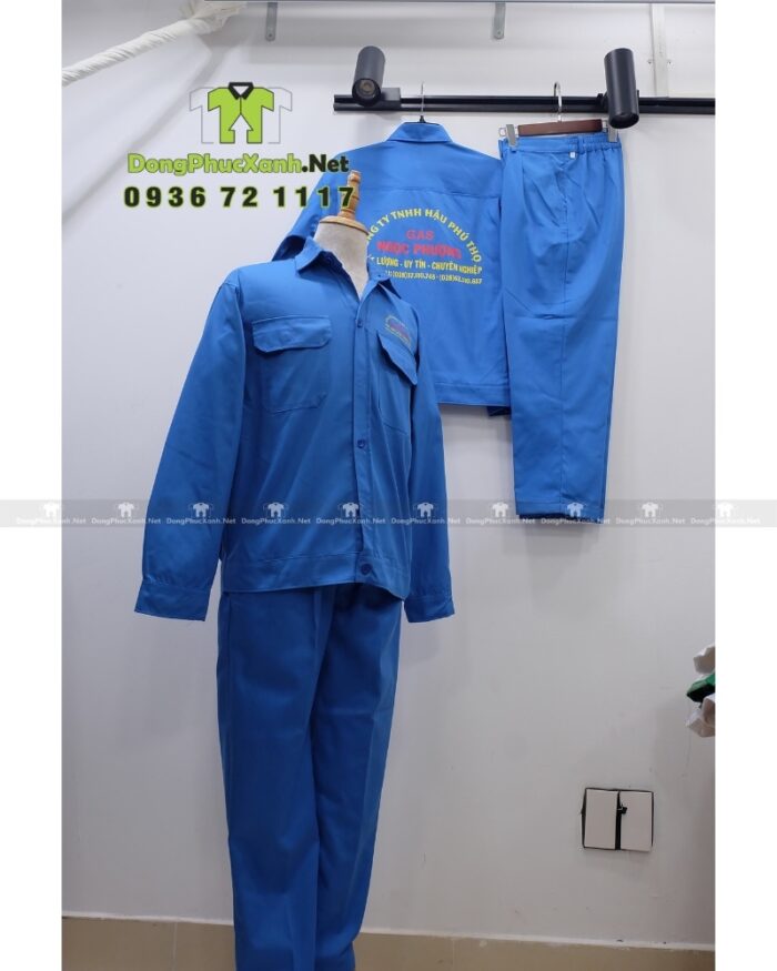 Đồng phục công nhân Gas Ngọc Phượng màu xanh vải kaki Thành Công