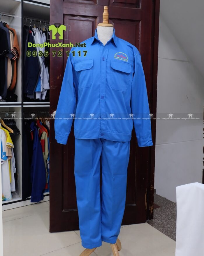 Đồng phục công nhân Gas Ngọc Phượng màu xanh vải kaki Thành Công
