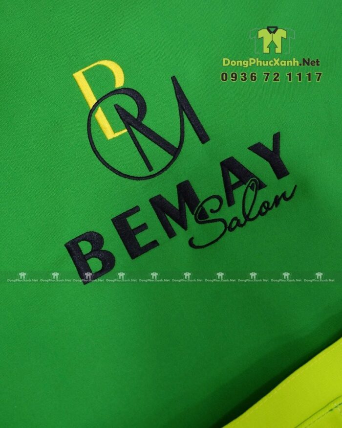 Tạp dề nail Bemay Salon màu xanh lá phối xanh neon thêu logo