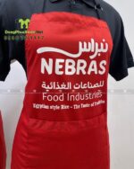 Tạp dề phục vụ màu đỏ vải kaki 65/35 in logo NEBRAS.