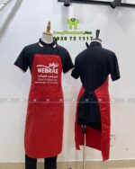 Tạp dề phục vụ màu đỏ vải kaki 65/35 in logo NEBRAS.
