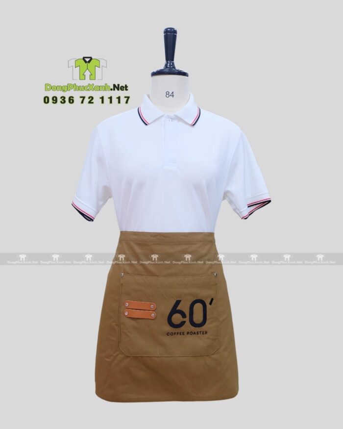 Tạp dề phục vụ vải kaki cotton màu nâu thêu logo 60' Coffee Roaster