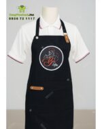 Tạp dề pha chế quán cafe màu đen phối da, in logo Gà Coffee
