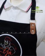 Tạp dề pha chế quán cafe màu đen phối da, in logo Gà Coffee