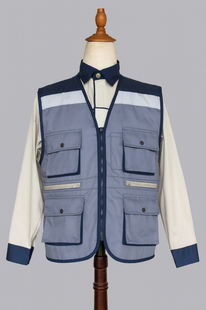 Mẫu áo gile Hàn Quốc màu xám phối phản quang dùng cho kỹ sư tòa nhà