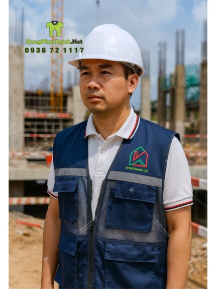 Áo Gile Kỹ Sư Màu Xanh Đen In Logo Kiến Tạo Nhà Đẹp