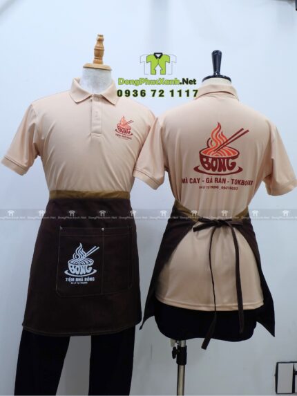 Đồng Phục Quán Ăn Màu Kem Phối Nâu