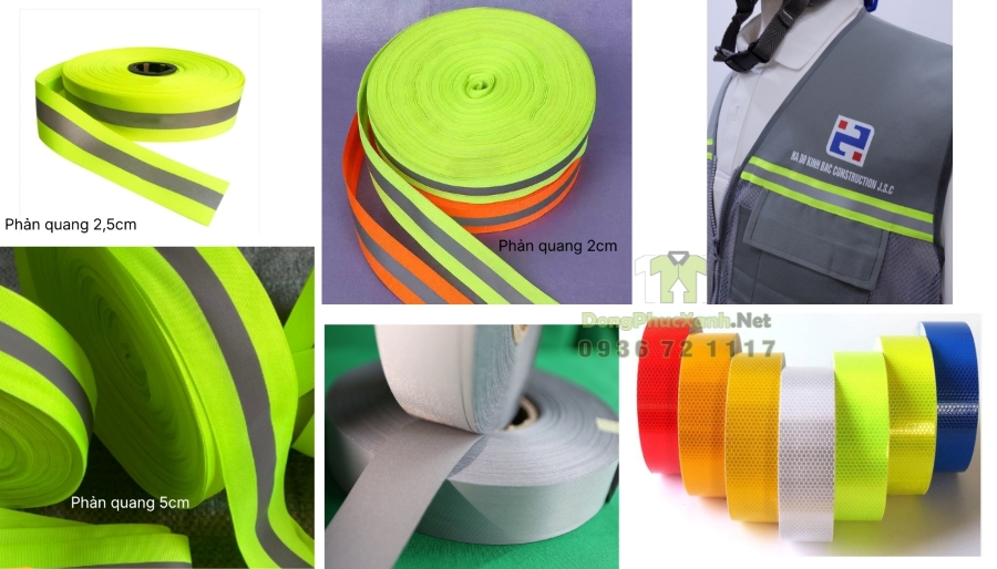 Các loại phản quang bản 2cm 2.5cm 5cm dùng để may áo gile bảo hộ