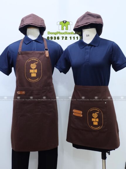 Bộ Đồng Phục Nhân Viên Phục Vụ Quán Phở Màu Xanh Đen Phối Nâu