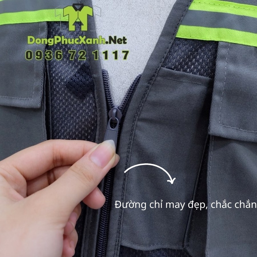 Đường chỉ may chắc chắn và dây kéo áo gile kỹ sư chất lượng cao