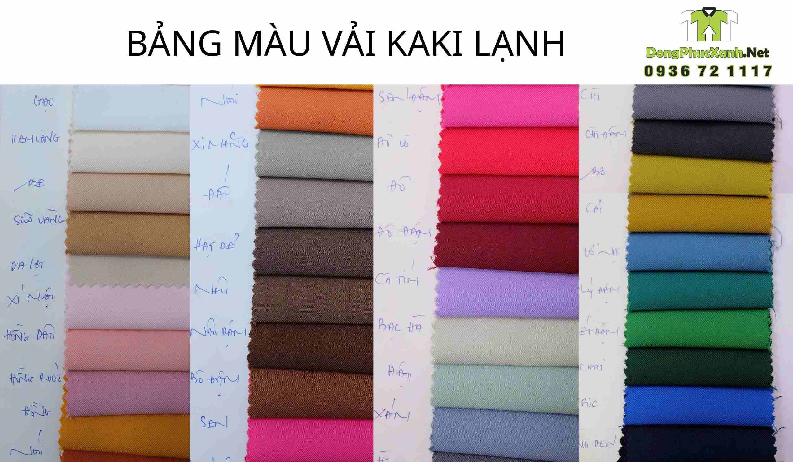 Bảng màu kaki lạnh may đồng phục tại DongPhucXanh.Net