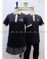 Áo đồng phục nhân viên Vườn Bia Quán Lá màu đen phối be đẹp mắt