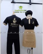 Đồng phục quán cafe màu đen phối tạp dề be