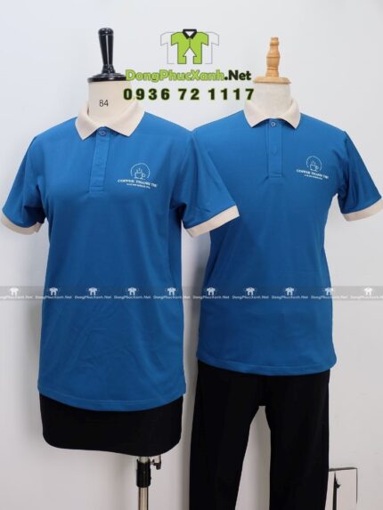 Đồng Phục Quán Cafe Màu Xanh Dương Phối Be