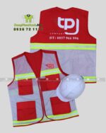 Áo gile bảo hộ in logo Tín Phát Lộc màu đỏ nổi bật