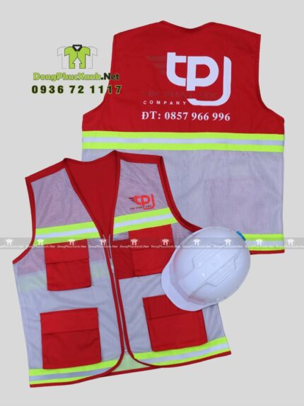 Áo gile bảo hộ in logo Tín Phát Lộc màu đỏ nổi bật