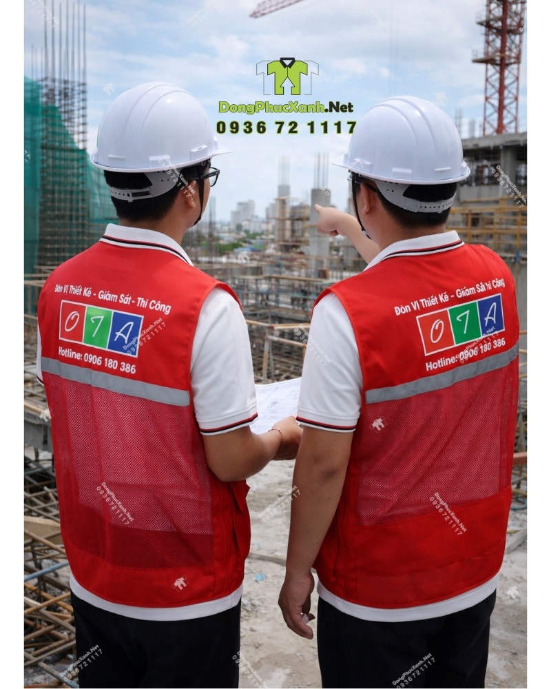 Áo Gile Kỹ Sư Màu Đỏ Phối Lưới Phản Quang In Logo OTA Áo gile kỹ sư in logo OTA thiét kế gọn nhẹ thoải mái