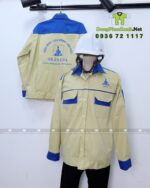 Mẫu Đồ Bảo Hộ Công Nhân Màu Be Phối Xanh Dương