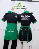 Mẫu Đồng Phục Nhân Viên Phục Vụ Màu Đen Phối Xanh Lá