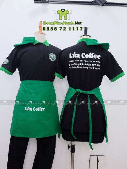 Mẫu Đồng Phục Nhân Viên Phục Vụ Màu Đen Phối Xanh Lá