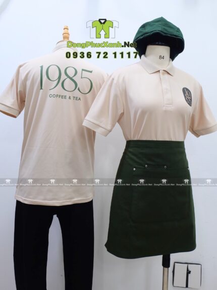 Áo đồng phục quán cà phê 1985 mặt trước và sau