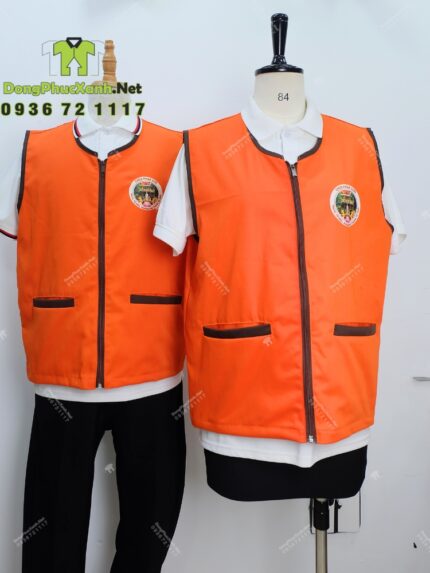 Áo Gile Gió Màu Cam Phối Viền Đen, In Logo Hình Ảnh Sắc Nét