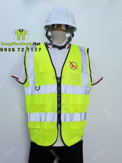 Áo gile phản quang, chất liệu vải PE in logo HAI AU TEK