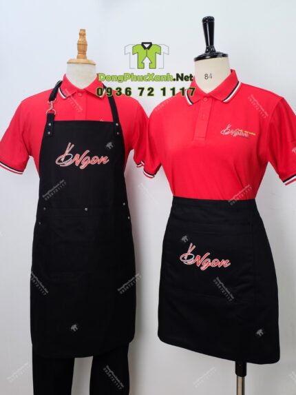 Áo Thun Đồng Phục Polo Màu Đỏ Và Tạp Dề